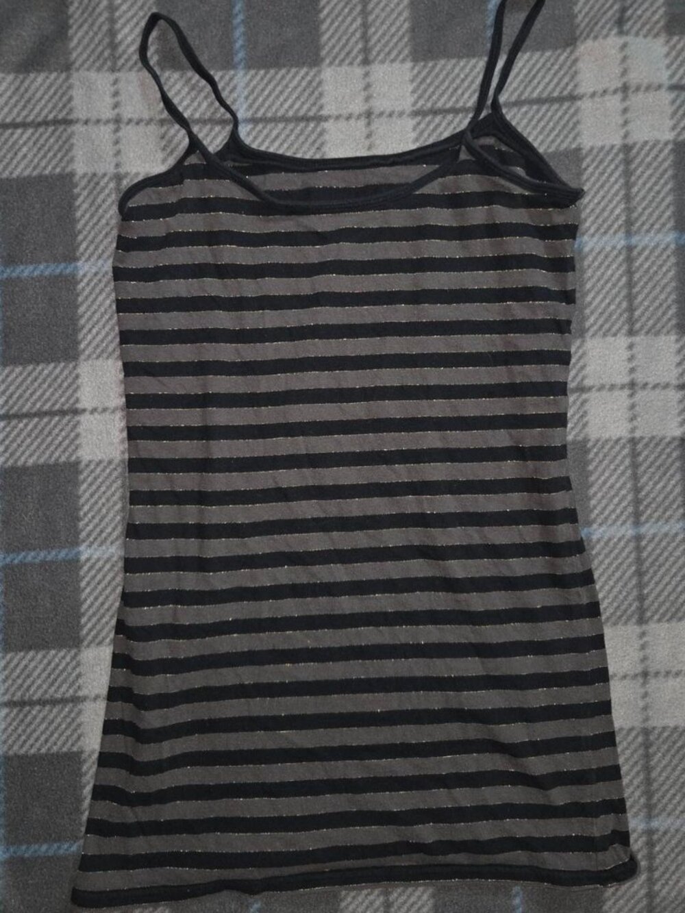 y2k 2000s style Black gray gold horizontal striped cami top with glittery detail